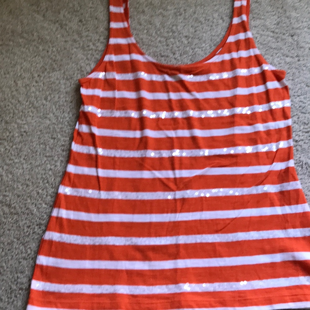 Orange and white sequence top